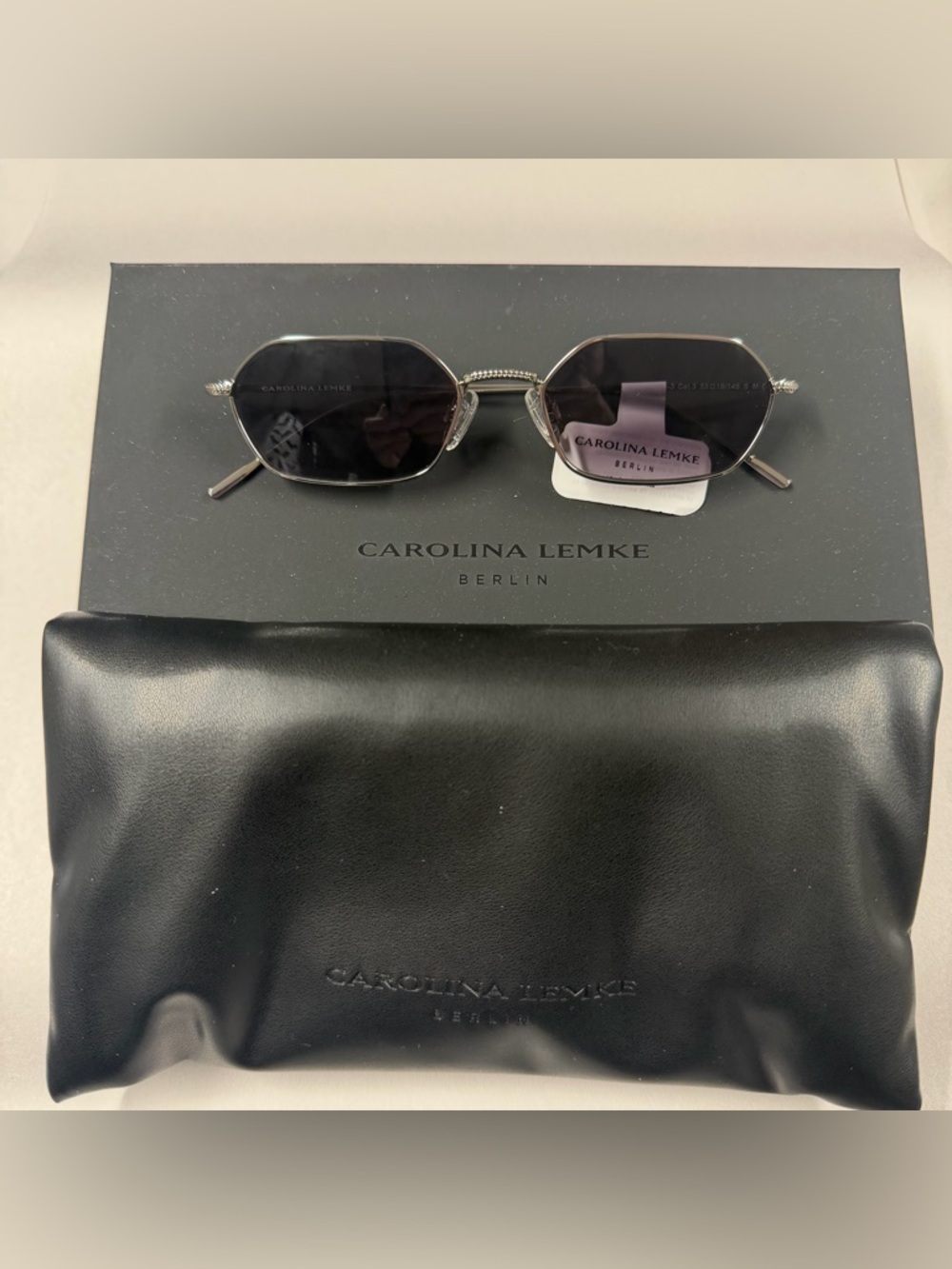Carolina Lemke CL3143-03 Berlin Eyewear Silver Geometric Frames Black Lenses NEW